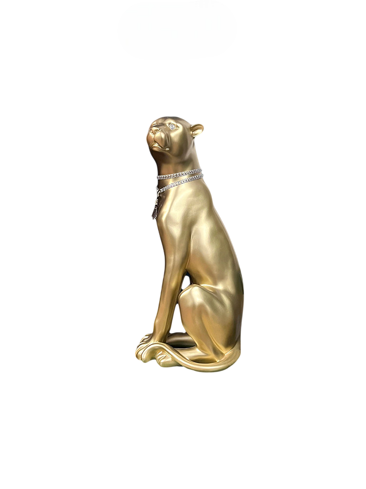 Large Leopard Statue Gold Animal Sculpture Floor Decor, Luxury Big Cat Figure