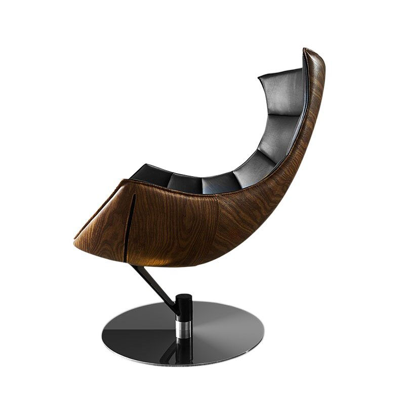 Modern Leather Lounge Chair Swivel Accent Chair Curved Shell Armchair