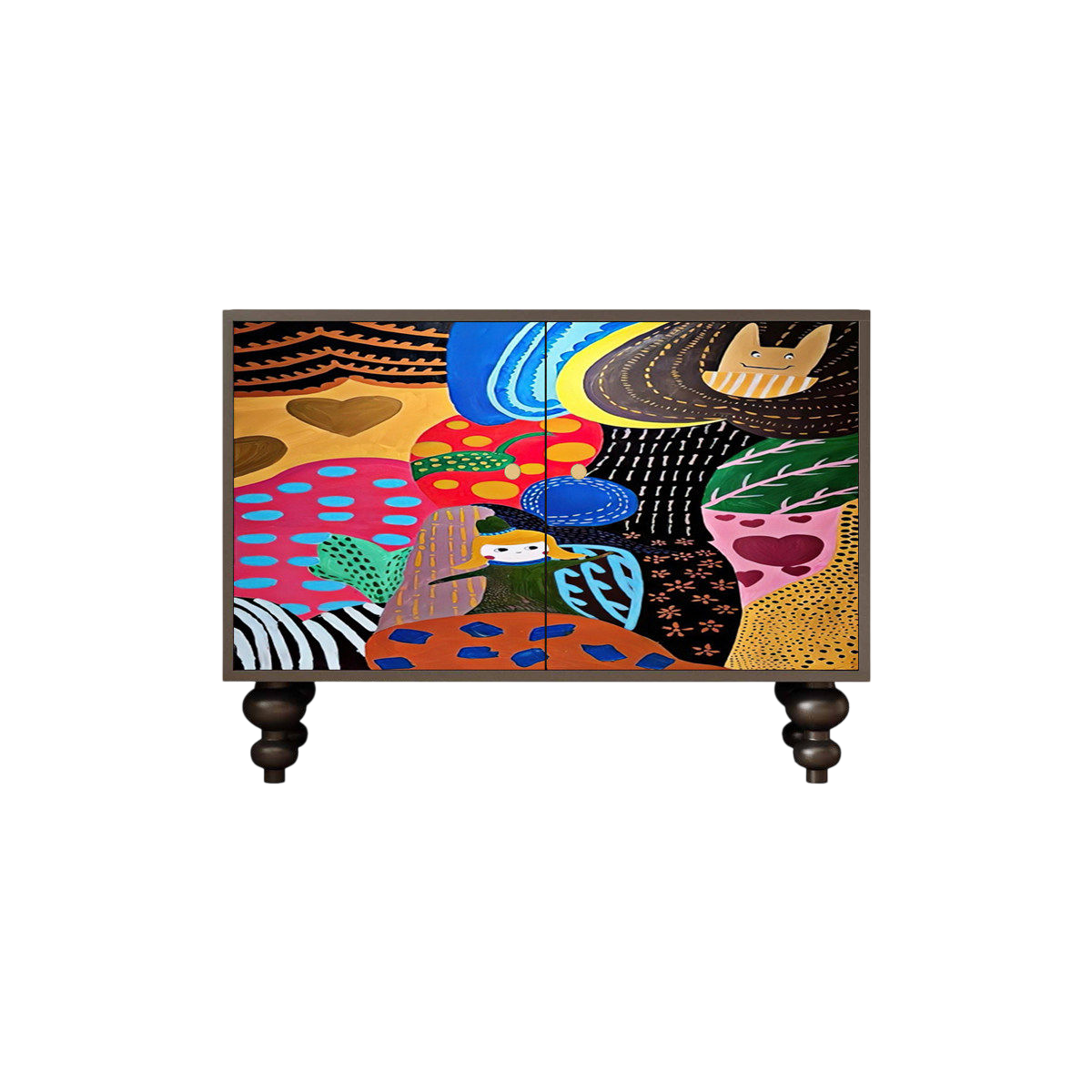 Luxury Hand-Painted Artistic Sideboard Cabinet – Solid Wood Storage Console