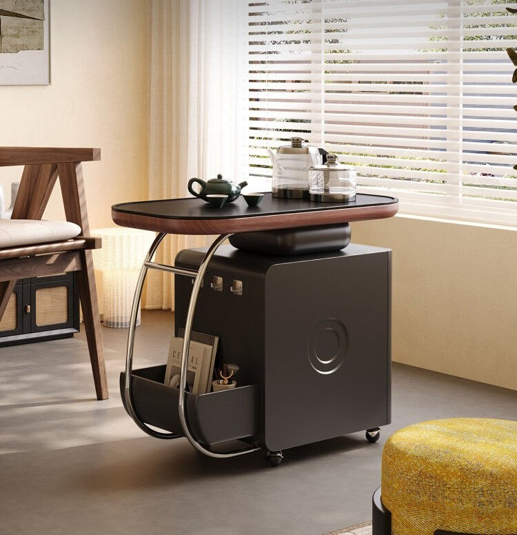 Thumbnail: Modern Rolling Tea Cart with Storage Cabinet Contemporary Mobile Tea Station 