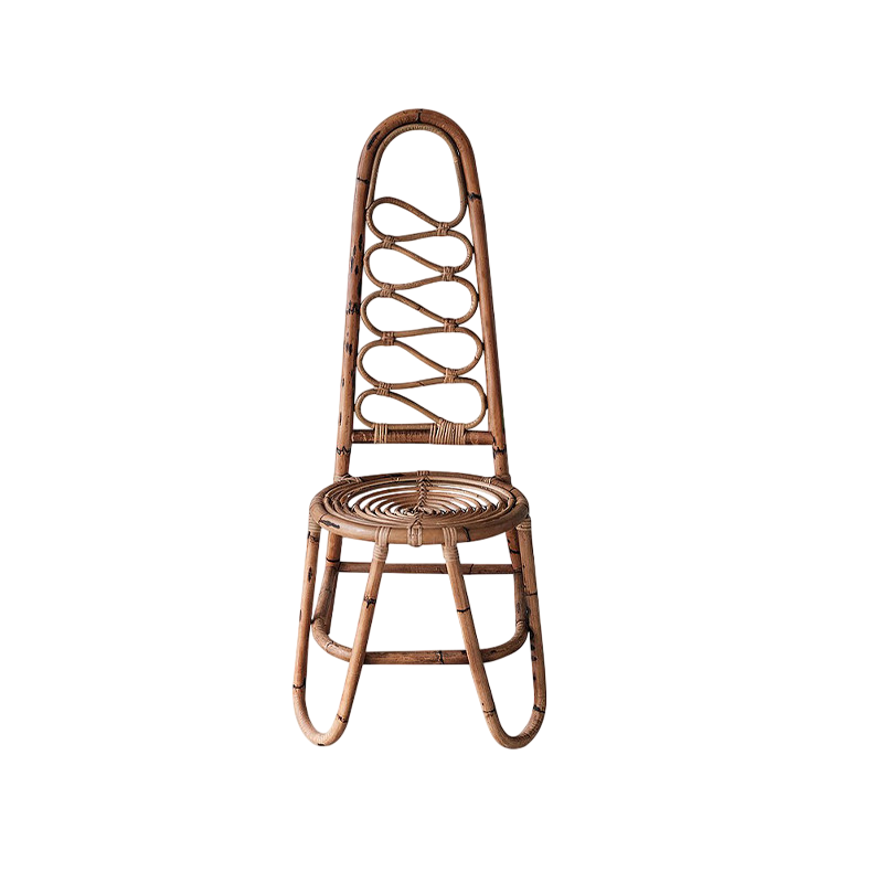 Handwoven Rattan High Back Dining Chair – Vintage Wicker Chair