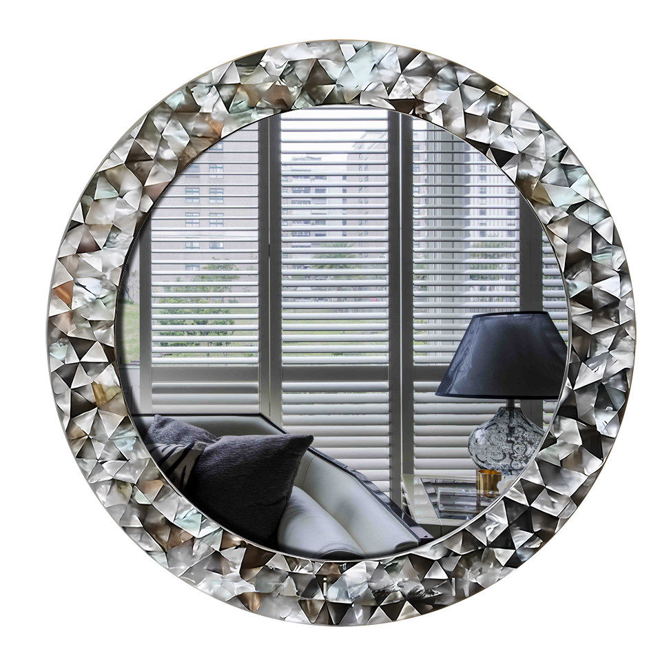 Luxury Round Wall Mirror Decorative Mother of Pearl Mosaic Accent Mirror
