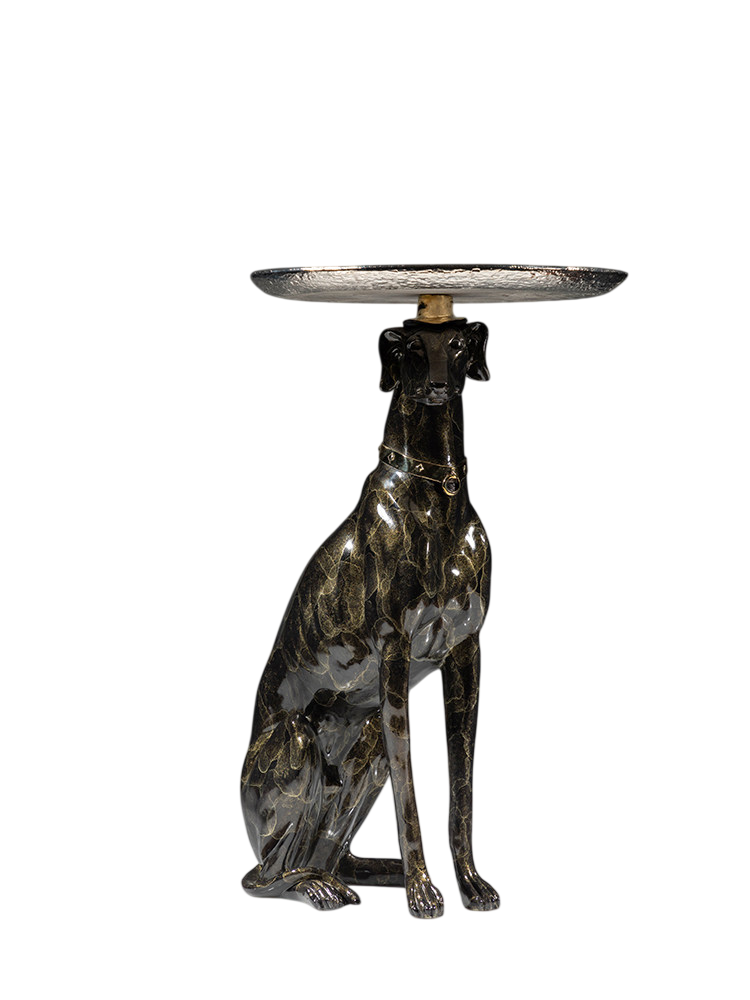Luxury Greyhound Dog Sculpture Side Table, Brass Decorative Tray Stand