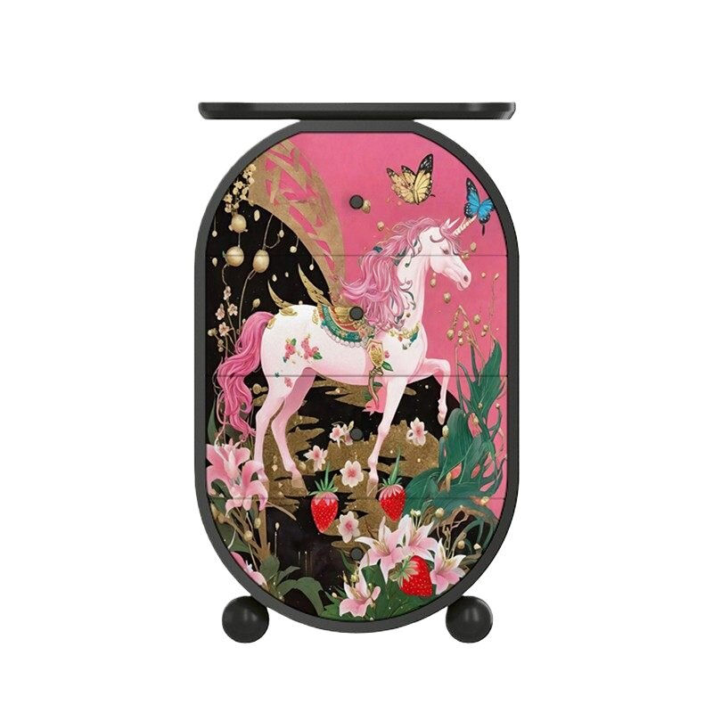 Luxury Hand-Painted Unicorn Accent Cabinet – Artistic 4 Drawer Storage Chest