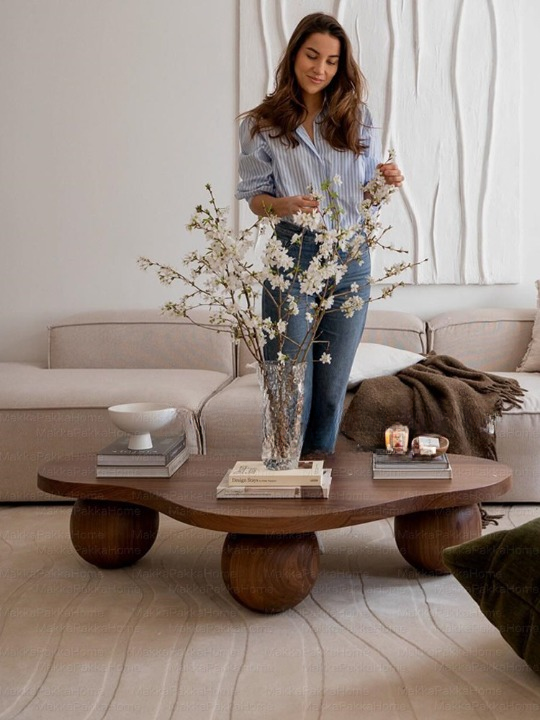 Thumbnail: Modern Cloud Shaped Coffee Table, Solid Wood Sculptural Center Table