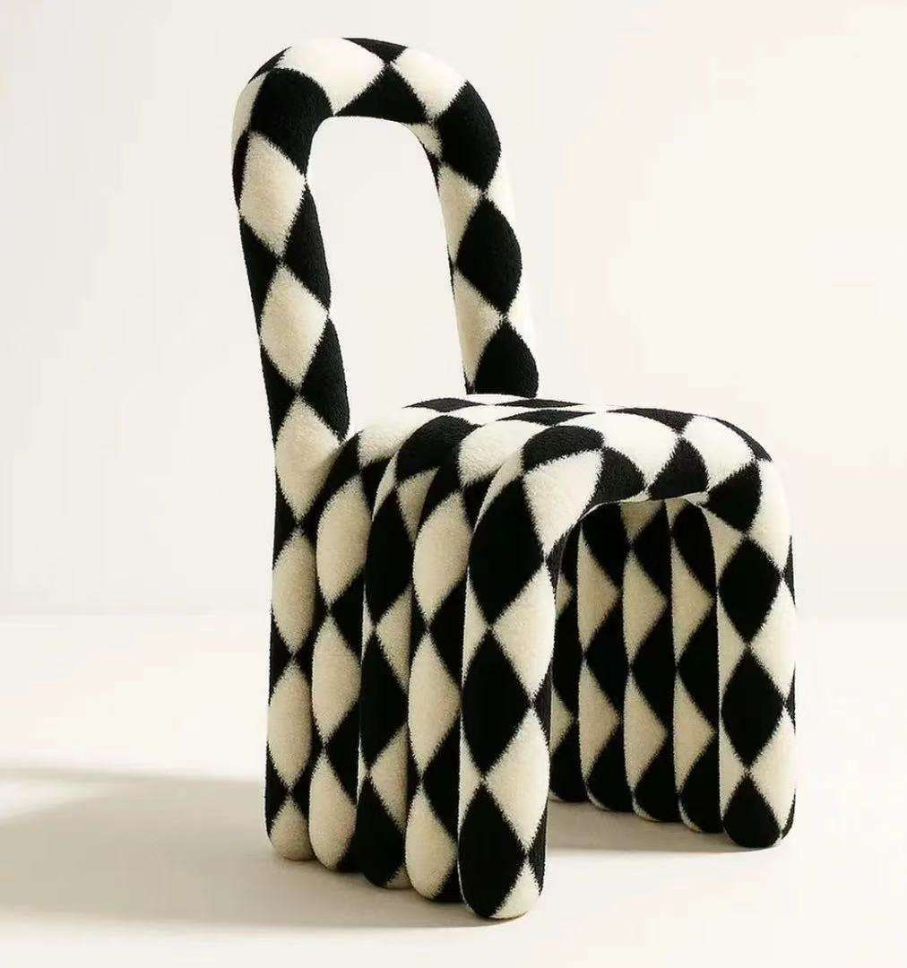 Modern Sculptural Accent Chair, Black and White Geometric Upholstered Chair