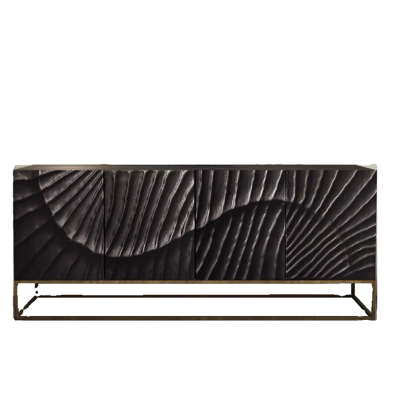 Modern Black Sideboard Cabinet with Sculpted Wave Doors, Luxury Storage Console