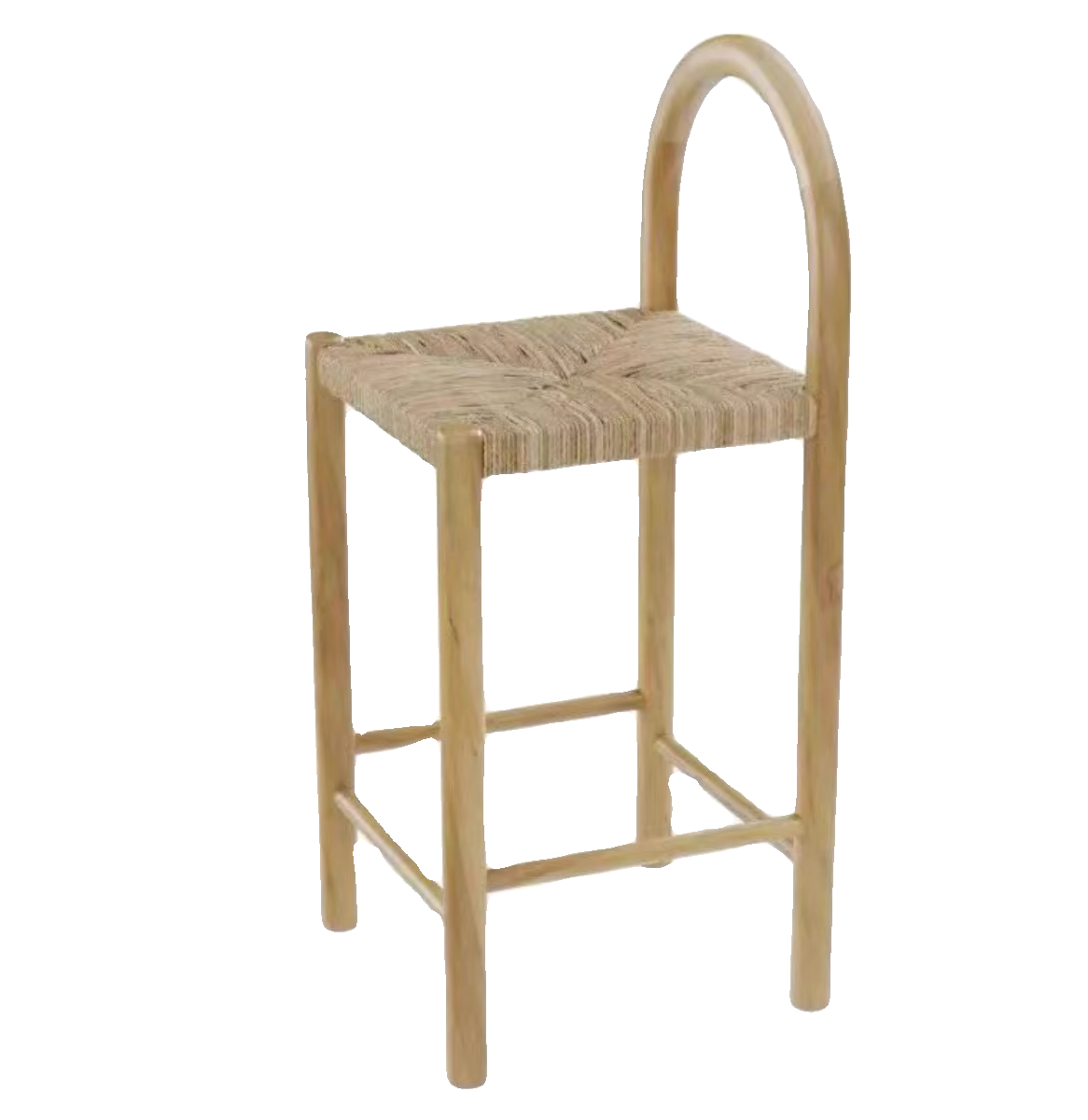 Modern Rattan Bar Stool – Solid Wood Counter Height Chair for Kitchen Island