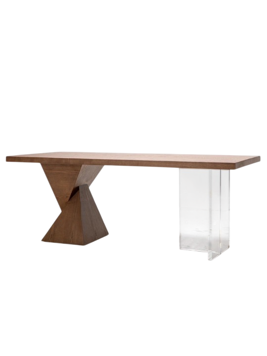 Modern Dining Table with Acrylic Leg and Solid Wood Top, Floating Style 