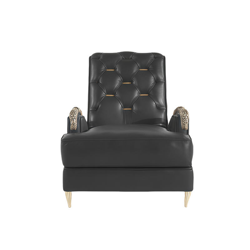 Thumbnail: Luxury Emerald Green Tufted Accent Chair with Gold Metal Armrests