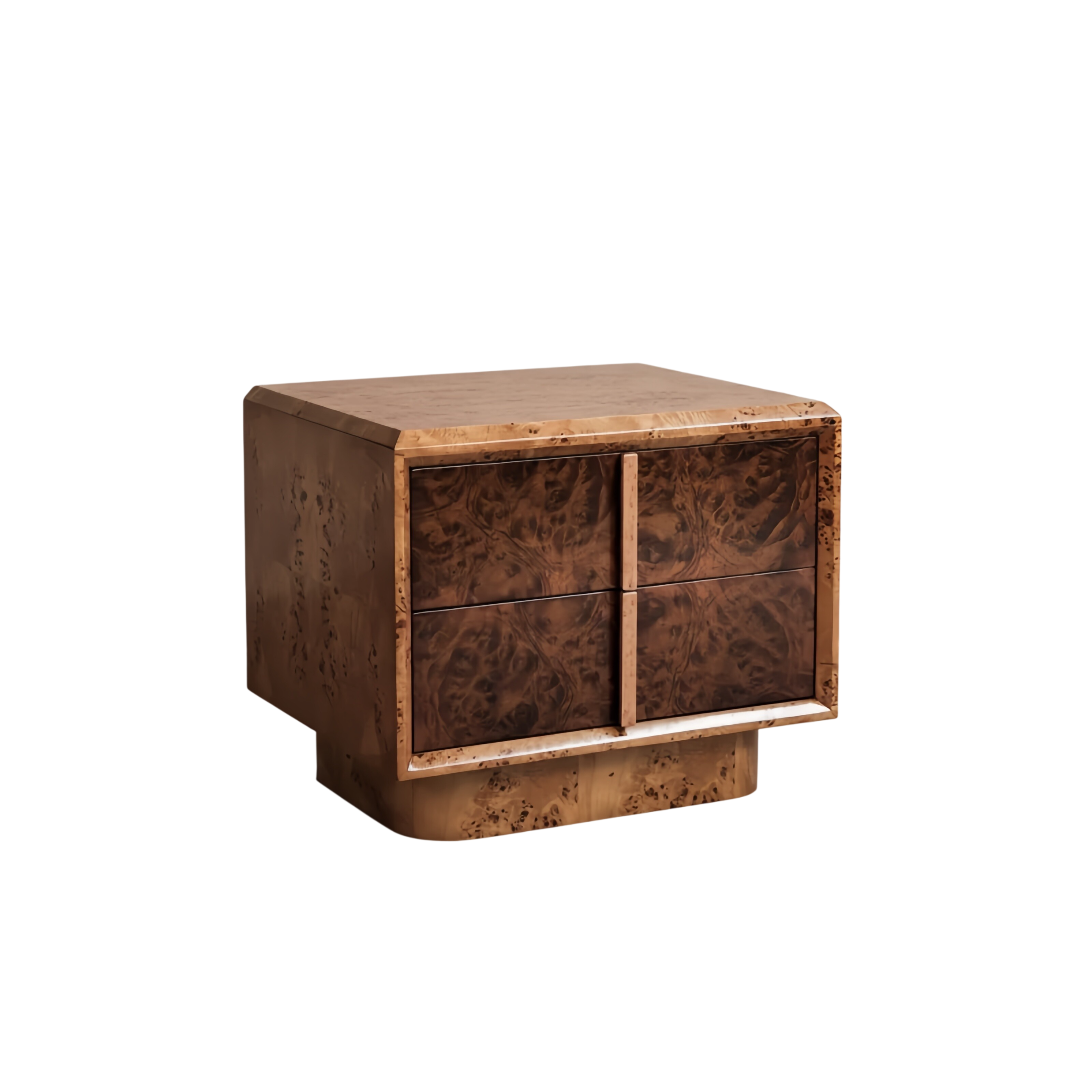 Modern Burl Wood Nightstand with 4 Drawers