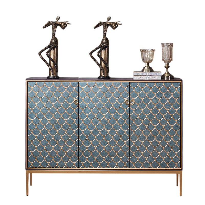 Modern Sideboard Cabinet with Fish Scale Pattern Doors, Solid Wood Storage
