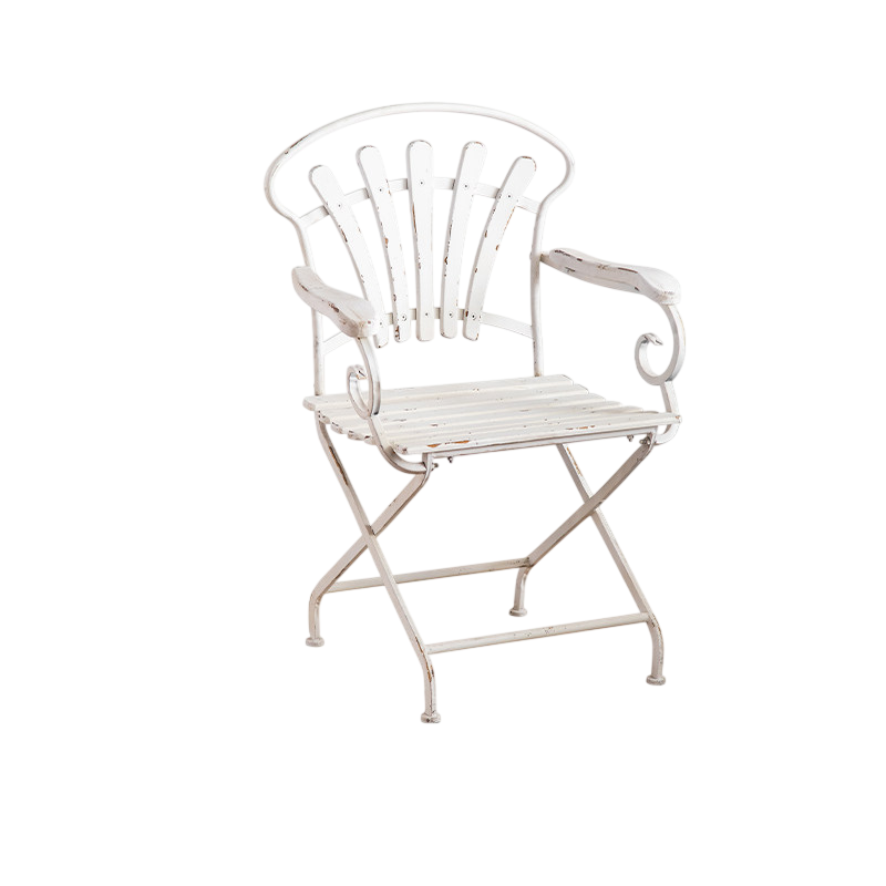 Folding Patio Chair Vintage Metal Garden Chair with Armrests