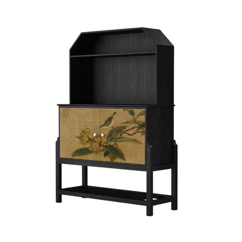 Modern Asian Inspired Solid Wood Sideboard Cabinet with Hutch