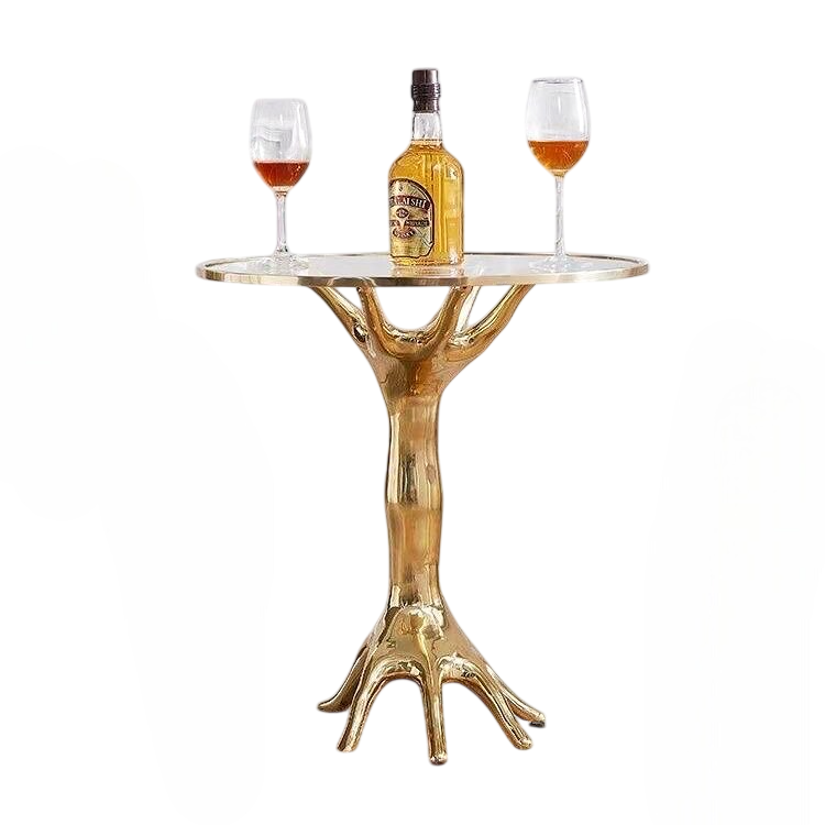 Luxury Sculptural Gold Side Table with Tempered Glass Top