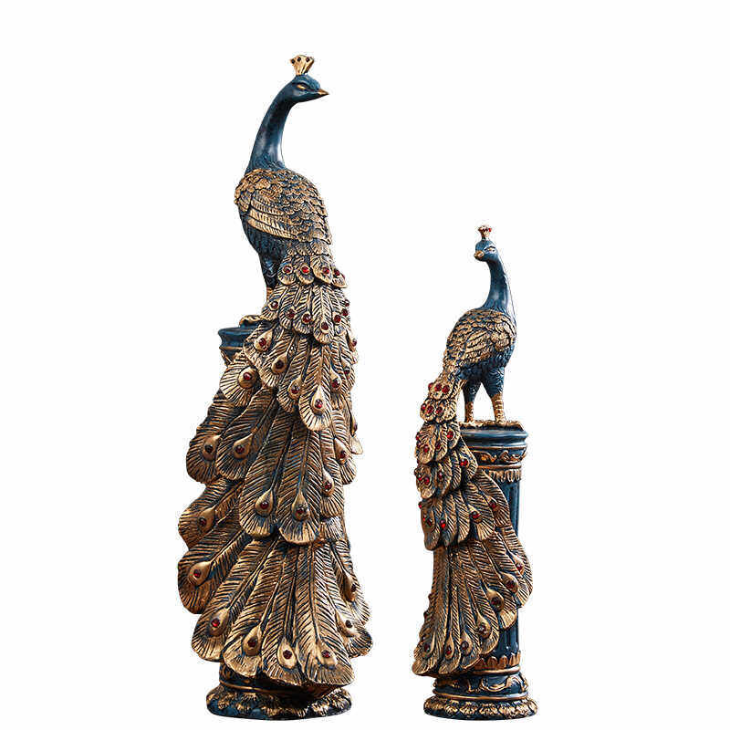 Luxury Peacock Figurine Set for Home Decor, Vintage Style Peacock Statues
