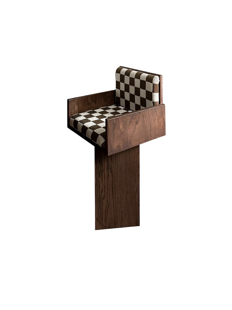 Modern Checkered Bar Stool Solid Wood Counter Height Chair