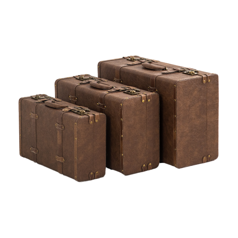Vintage Decorative Suitcase Set – Retro Faux Leather Storage Trunks