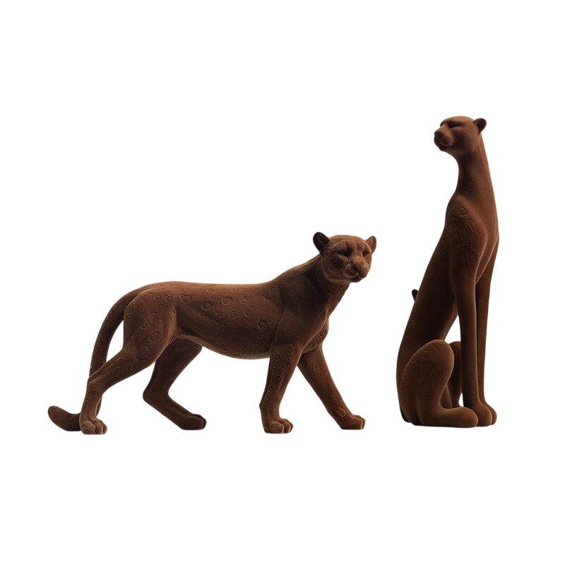 Luxury Leopard Figurine Set Velvet Finish Panther Sculpture Modern Animal Decor