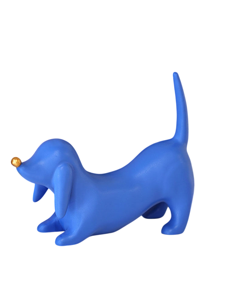 Blue Dachshund Dog Figurine Modern Resin Sculpture Minimalist Tabletop Decor