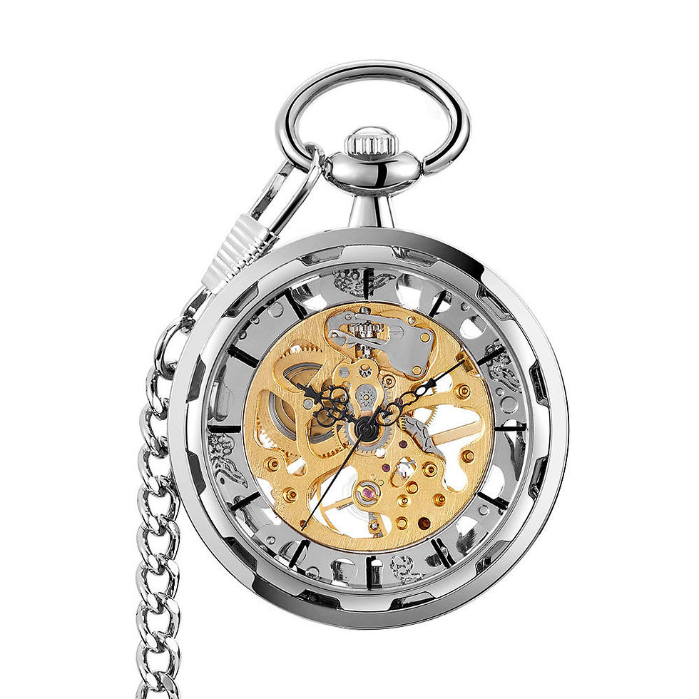 Thumbnail: Vintage Skeleton Mechanical Pocket Watch with Chain