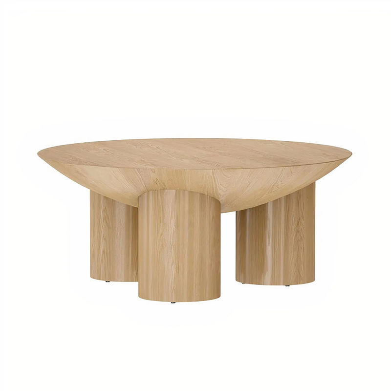 Modern Solid Wood Round Coffee Table, Natural Log Style Center Table for Living