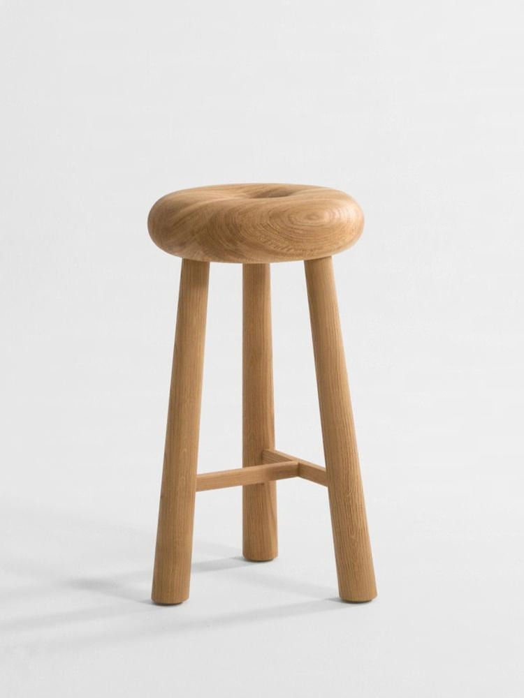 Solid Ash Wood Bar Stool, Round Seat Counter Stool, Minimalist Wooden Bar Chair