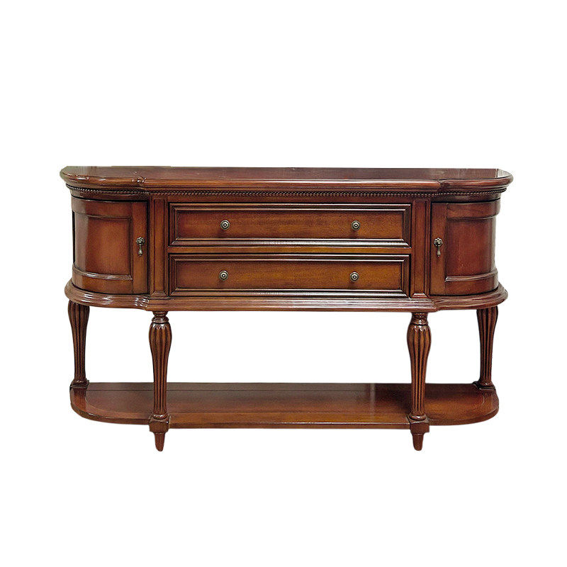 Solid Wood Entryway Console Table with Drawers & Shelf, Semi-Round Hallway Table