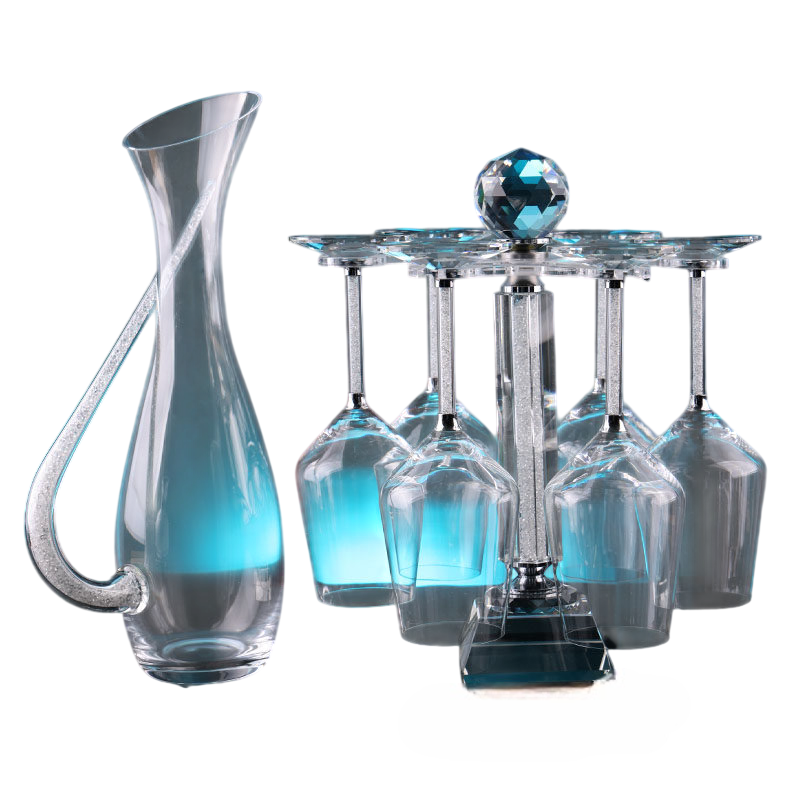 Luxury Wine Glass Set with Crystal Handle Decanter & Rotating Holder