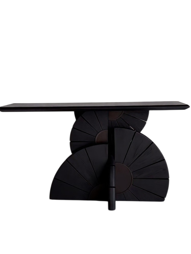 Modern Console Table with Sculptural Wood Base, Solid Wood Entryway Table