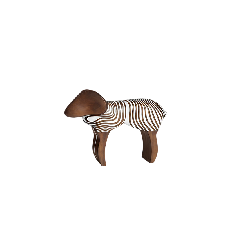 Modern Wooden Animal Stool Abstract Sheep Design Solid Wood Kids Stool