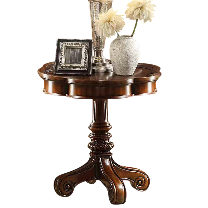 Luxury Solid Wood Round Side Table, Traditional Pedestal Accent End Table
