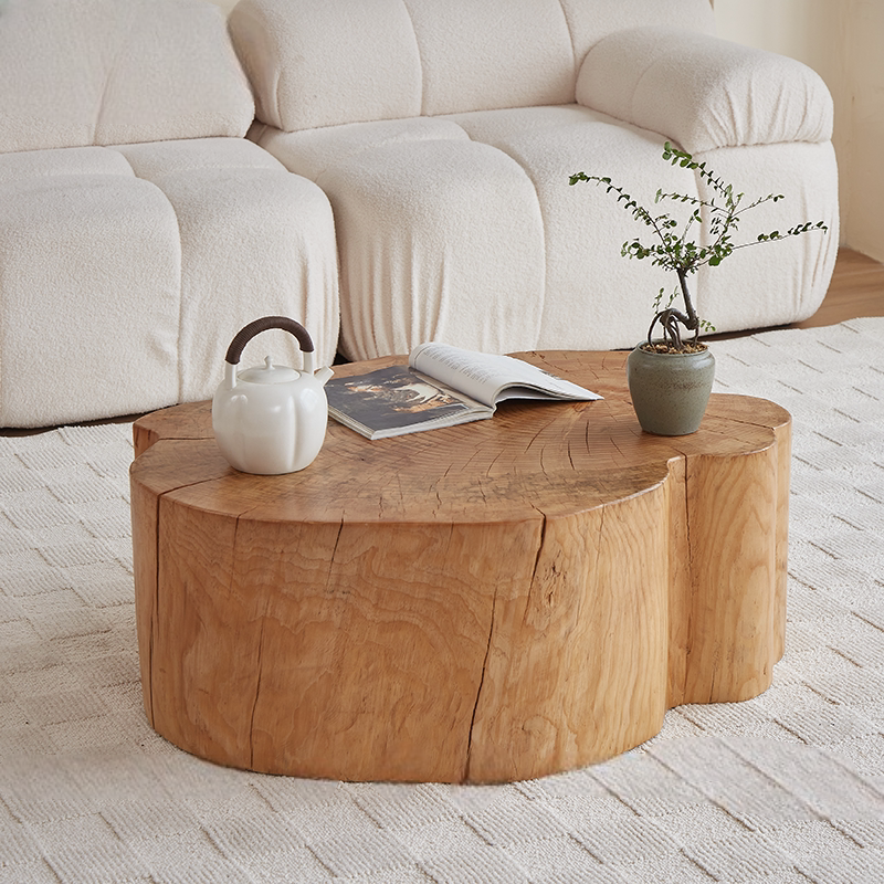 Thumbnail: Natural Solid Wood Tree Stump Coffee Table Irregular Rustic Wood Side Table 
