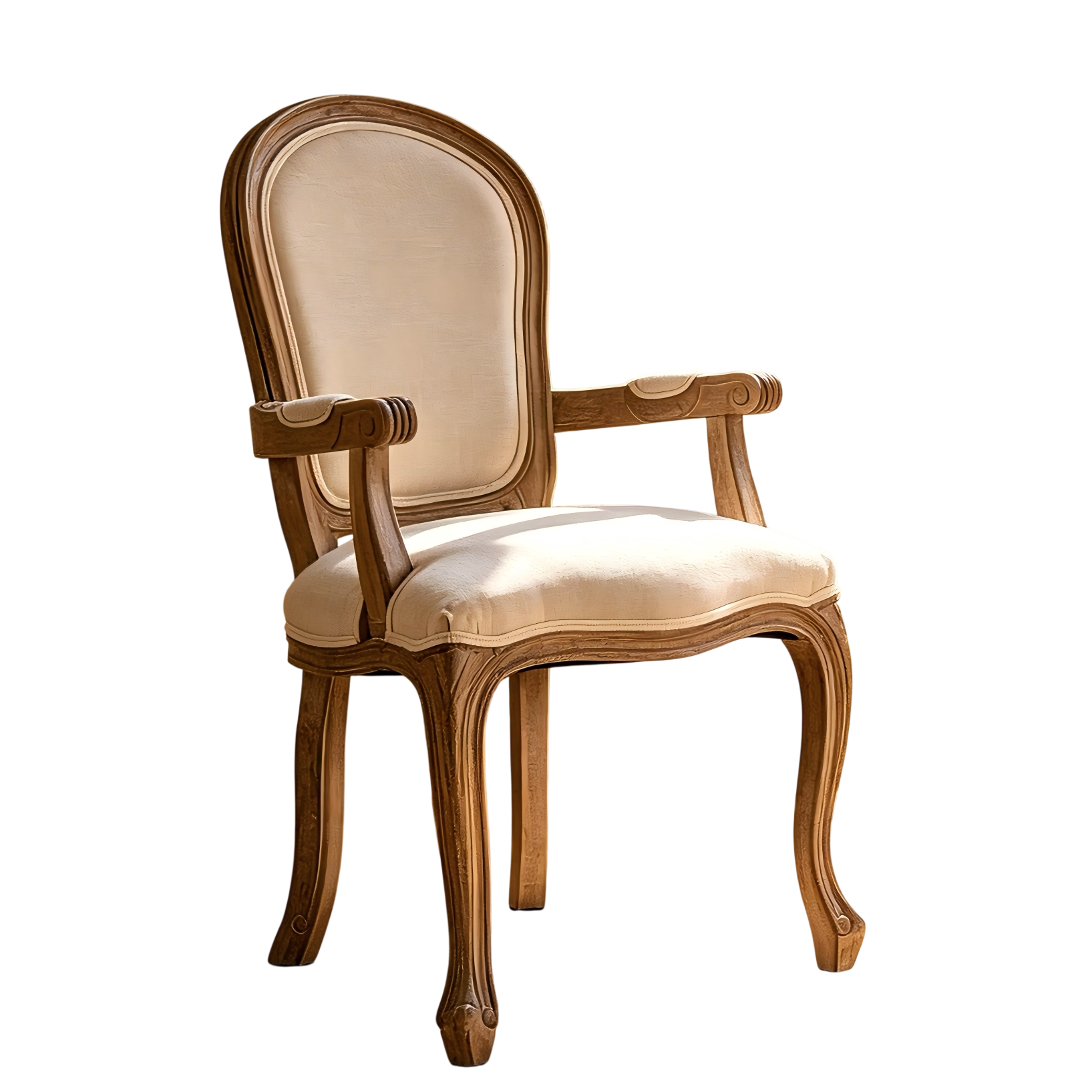French Country Upholstered Arm Dining Chair Solid Wood Farmhouse Accent Chair
