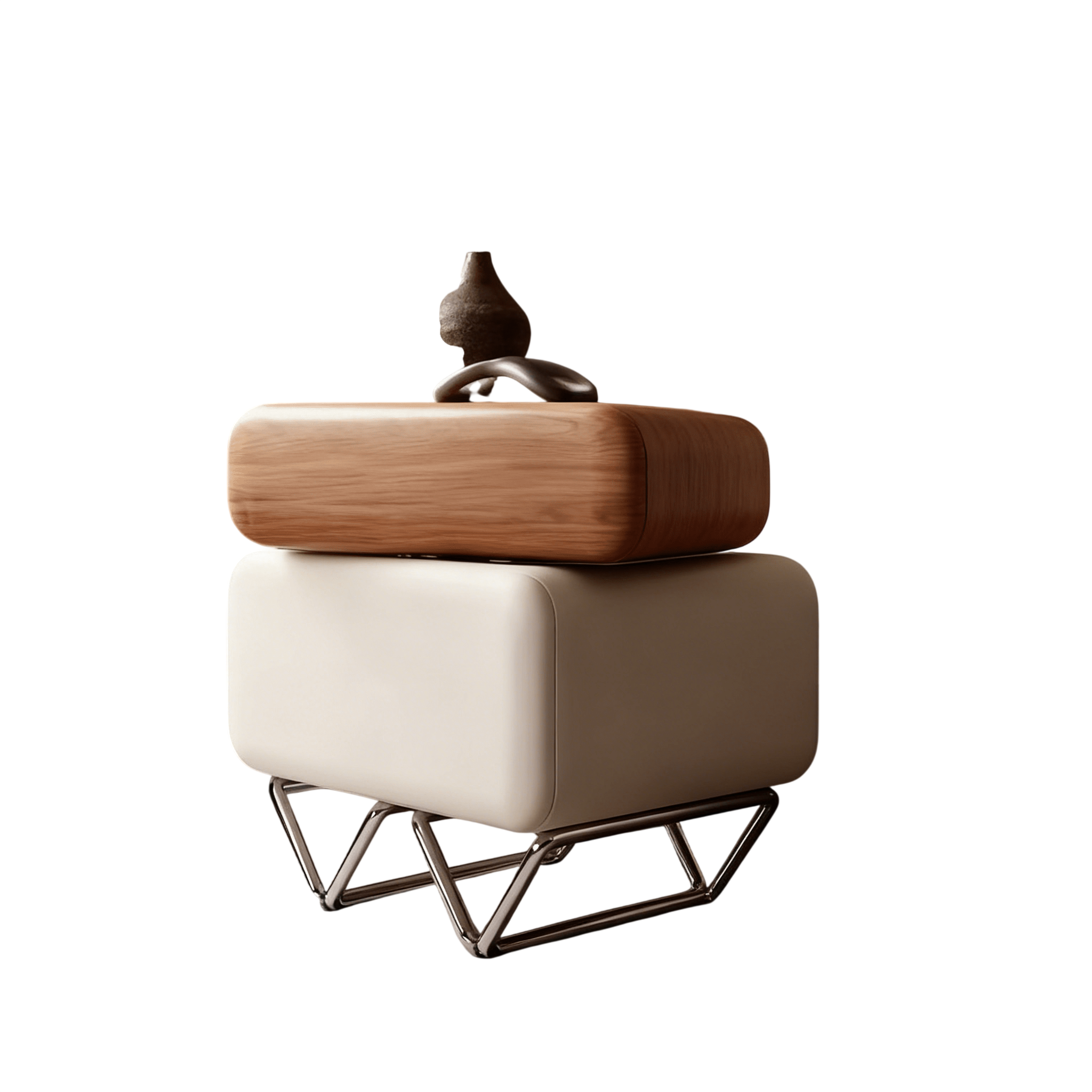 Modern Wood & Upholstered Nightstand with Storage, Nordic Style Bedside Table