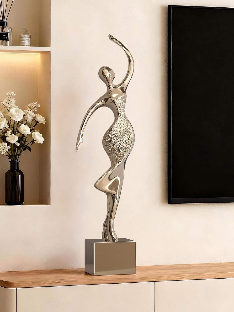 Thumbnail: Modern Abstract Dancer Sculpture – Gold Resin Figurine
