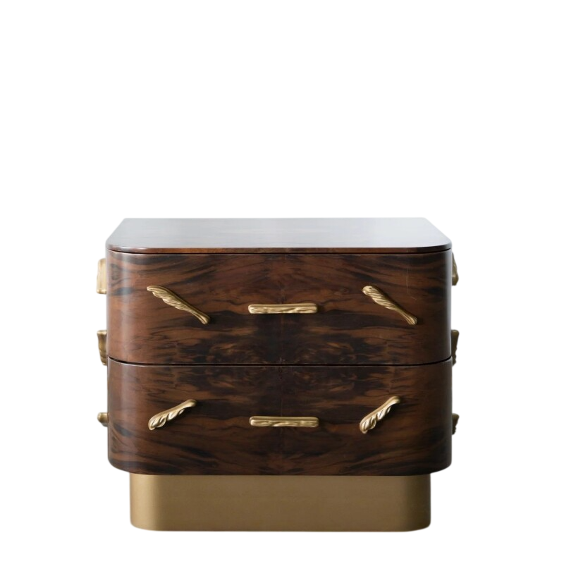 Luxury Walnut Wood Nightstand – Modern Vintage Solid Wood Bedside Table