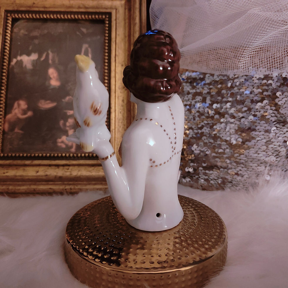 Thumbnail: Vintage Style Ceramic Lady Figurine with Parrot, Art Deco Inspired Sculpture