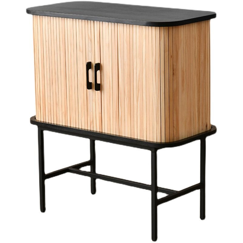 Modern Tambour Door Sideboard Cabinet Solid Wood Storage Cabinet