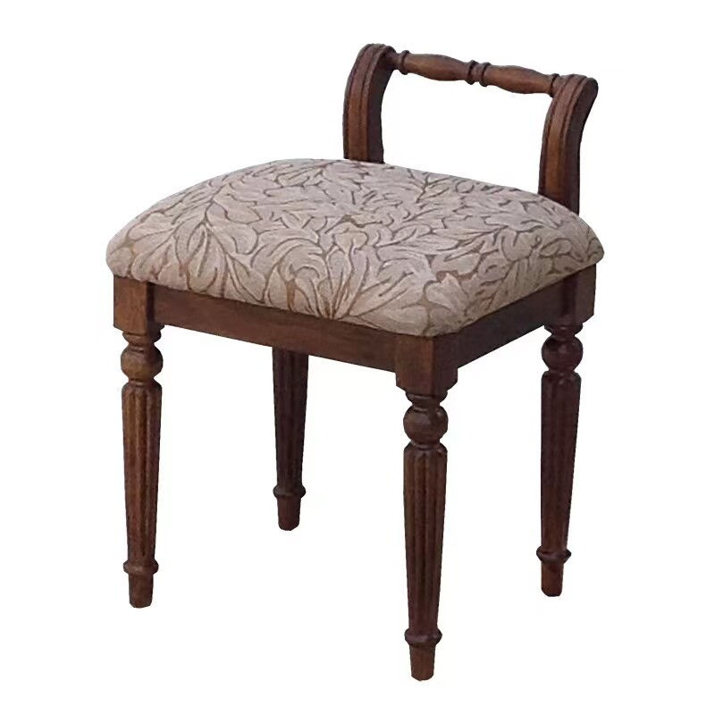 Vintage Upholstered Vanity Stool Solid Wood Makeup Chair