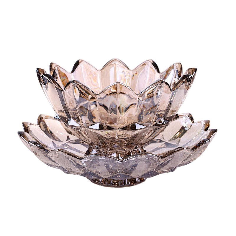 Luxury Crystal Fruit Bowl Set Decorative Lotus Glass Serving Bowl