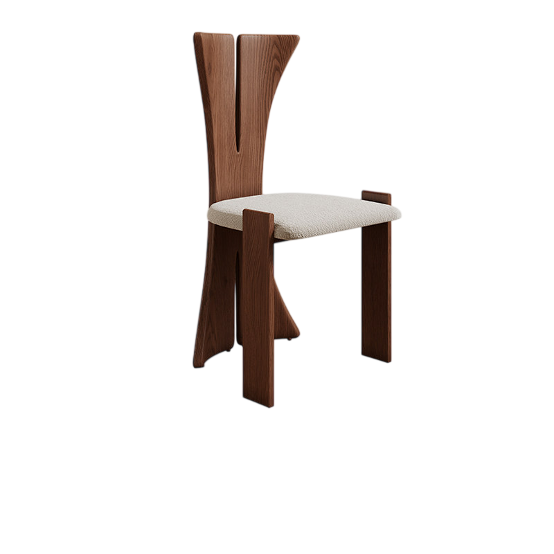 Modern Sculptural Solid Wood Dining Chair – Minimalist Upholstered Accent Chair