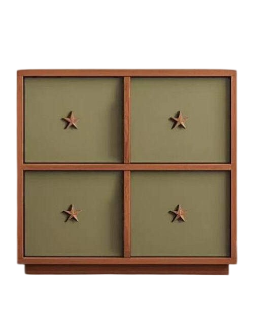 Mid Century Modular Storage Cabinet with 4 Compartments, Solid Wood Accent