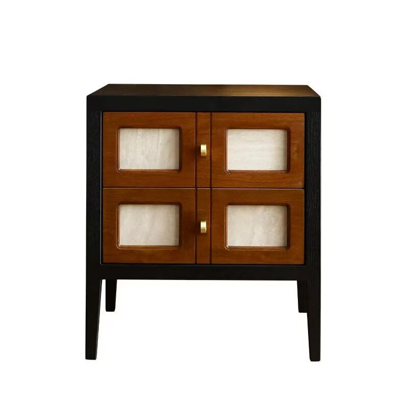 Mid Century Modern Black Nightstand with 4 Door Storage