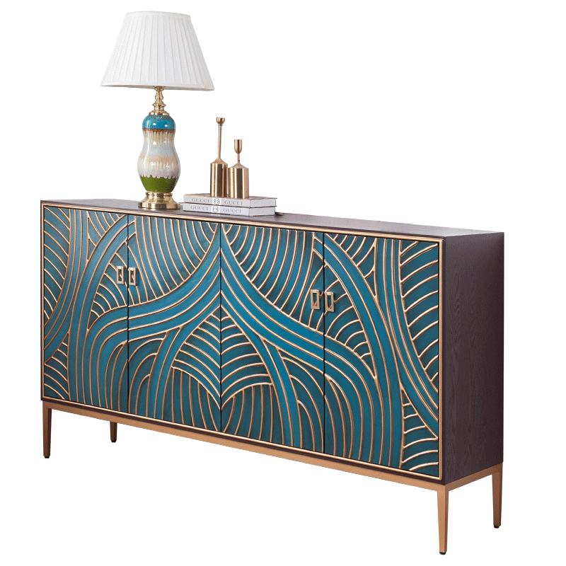 Modern Sideboard Cabinet with Wave Pattern Doors, Large Storage Console Table