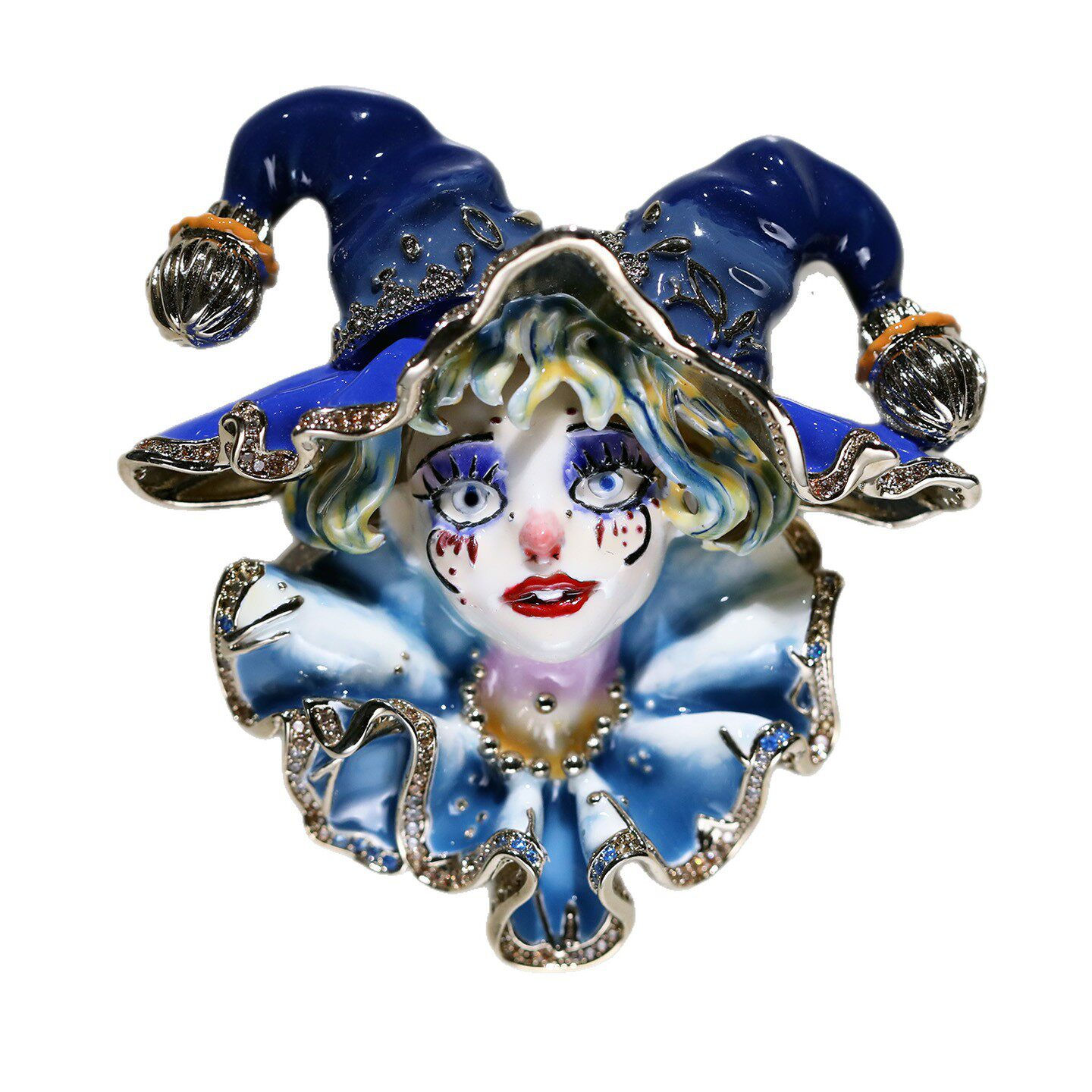 Artistic Clown Brooch Pin Enamel Hand Painted Harlequin Face Statement Brooch