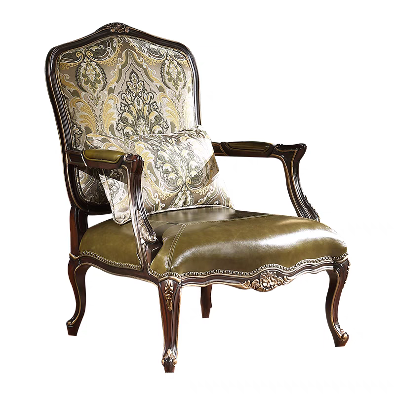 Vintage High Back Accent Armchair – Luxury Solid Wood Upholstered Lounge Chair