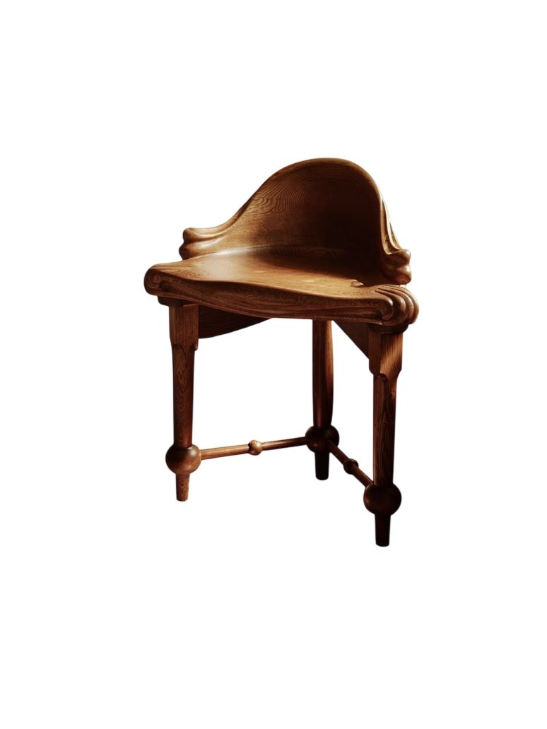 Solid Wood Sculptural Accent Stool – Vintage Piano Bench Style Chair