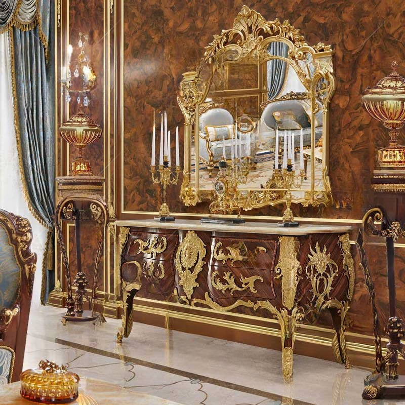Luxury French Royal Console Cabinet with Mirror