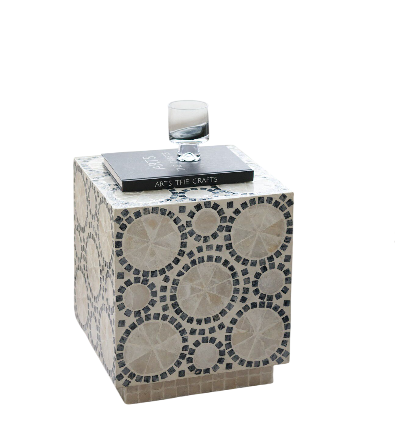 Mother of Pearl Cube Side Table, Handmade Shell Inlay Accent End Table